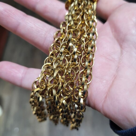 Vintage Tassel Necklace Gold Toned Metal Costume Jewelry - Picture 7 of 10